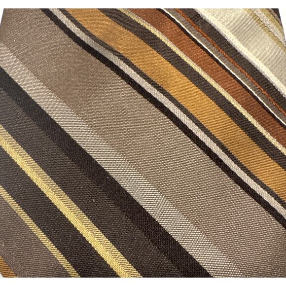 Perry Ellis Portfolio 100% Silk Brown Gold Regimental Stripe Classic Necktie - Picture 3 of 7